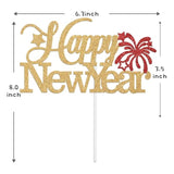 Happy New Year Cake Topper 2026 with Red Blue Glitter for Holiday Party Decor
