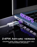 Magnetic USB C to USB C Adapter, 24PIN 240W PD Fast Charging 40Gbps Data Transfer 8K@60Hz Video I Shape Connector Arc-Free Safety 2-Pack