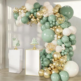 Sage Green Balloon Arch Kit: Gold & White Confetti - Party Decor
