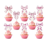 32Pcs Pink Bow Cupcake Toppers Girls Pink Bow Cupcake Picks Cake Decorations For Baby Shower Wedding Birthday Party Supplies
