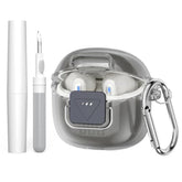 Double Security Lock Protective Case Cover for JBL Tune Flex 2 Charging Case with Carabiner and Cleaning Pen Kit, Anti-Scratch Shockproof Clear TPU Compatible with JBL Tune Flex 2 Charging Case (Clear Grey)