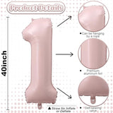 Pink 1 Balloons, 40 Inch Dusty Retro Light Pink Helium Foil Number 1 Balloon Girls, Self Inflating 1St Birthday Balloon One For Boho Anniversary Baby Shower Coquette First Birthday Party Decorations