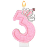 Pink Birthday Candle Crown Number 3 Candles Cake Candle,Pink Birthday Cake Topper Cupcake Decorations Party Decor For Girls And Women Anniversary Celebrations Supplies Favors