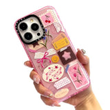 Case For Iphone 16 Pro, Cute Pink Art Collage Print Kawaii Design Girly Aesthetic Cartoon Pattern For Women Girls Teens Soft Tpu Phone Case,6.3"