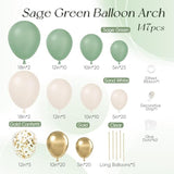 147Pcs Sage Green Balloon Arch Kit, Sage Green Gold Sand White Balloons For Wedding Engagement Anniversary Bridal Shower Baby Shower Birthday Party Decorations