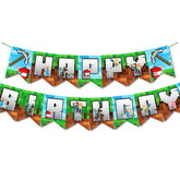 Pixel Happy Birthday Banner Pre-Strung - 10 Ft Video Game Birthday Decorations Pixel Bday Decorations Miner Backdrop Gaming Birthday Party Decorations Gamer Party Decorations