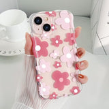 For Iphone 14 Case, Cute Flower Girls Women Soft Case Silicone Shockproof Curly Wave Wavy Edge Full Camera Protection Cover Pretty Thin Floral Leaf Pattern Phone Case For Iphone 14, Pink