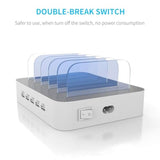 Charging Station For Multiple Devices : 5 Port Multi Usb-A Charger Stations Multi-Device Organizer Charging Dock Designed For Iphone Ipad Cell Phone Tablets (7 Short Cables Included)
