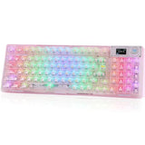 X Aula F98 Pro 95% Hot-Swappable Mechanical Keyboard β Transparent Keycaps, Rgb Backlit Gaming Keyboard, Tri-Mode Bt5.0/2.4G/Usb-C, Oled Display, 4000Mah Battery, Pink