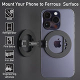 Double Magnetic Ring Phone Holder – Attach To Any Iron Surface | 1/4" Screw Hole | Compatible With 16/15/14/13/12 Pro Max Series & Magsafe Cases (Ms-01-Black)