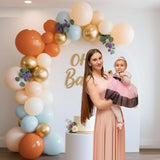 Fall Balloon Arch Kit: Blue, Orange, Gold Eucalyptus - Baby Shower Decor
