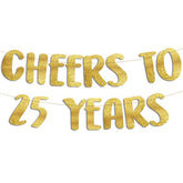 Cheers To 25 Years Gold Glitter Banner - 25Th Anniversary And Birthday Party Decorations