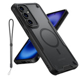 For Samsung Galaxy S25 Case, Translucent Matte Back Compatible With Magsafe Magnetic Slim Shockproof Protective Case With Lanyard Strap Phone Cover For Samsung S25 6.2-Inch, Black