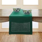 Linen Rainforest Green Hemstitch Table Runner 60 Inches - 100% Pure Linen Small Table Runner 14 X 60 Inch Ideal For Dresser And Coffee Tables - Classic Hemstitch - Christmas, Thanksgiving