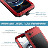 Heavy Duty Shockproof Aluminum Alloy Tough Armour Military Grade Phone Case for iPhone 17E, Full Body Protective Cover with Silicone Built-in Screen Protector, Red