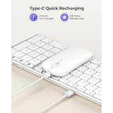 seenda Bluetooth Keyboard and Mouse for Mac, SKM64-2 Multi-Device Rechargeable Slim Wireless Keyboard Mouse Stainless Steel Full Size, Compatible with MacBook Pro/Air, iPad, Mac - White Silver
