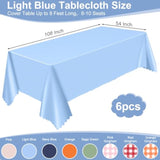 6 Light Blue Scalloped Tablecloths, 54x108" Disposable Covers for Parties