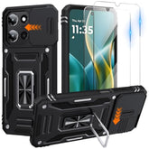 For Moto G 2025 Case With 2 Pcs Hd Screen Protector, Slide Camera Cover Military Grade Drop Protection 360° Ring Holder Kickstand, Heavy Duty Shockproof Full Body For Motorola Moto G 2025 Case, Black