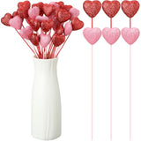 6 Pcs Valentine'S Day Glitter Foam Hearts Sticks Foam Heart Picks Sparkly Hearts Stems Puffy Heart Wooden Picks For Valentine Wedding Decorations Flower Arrangements Crafts (Red,Pink)
