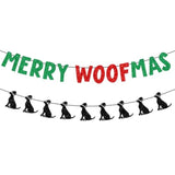 Glittery Merry Woofmas Banner With Dog Wear Santa Hat Signs Green Red Merry Christmas Fireplace Wall Garland Xmas Holiday Party Decorations