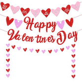 Red Glittery Valentine Party Decor - Banner, Garland, Photo Props & Heart Decorations For Fireplace & Wedding Anniversary Celebrations
