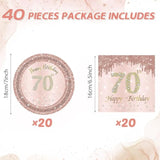 70Th Birthday Decorations, Rose Gold Birthday Party Supplies Include 20Pcs Plates 20Pcs Napkins Sweet Seventy Year Old Party Tableware For Girl Ladies Women