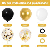 100Pcs 12 Inches Black And Gold Confetti Balloons Kit, Metallic Gold And Black White Party Balloons With Ribbons For Birthday, Wedding, Anniversaries, Graduation Decorations