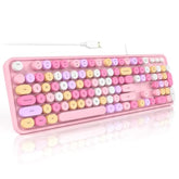 Colorful Computer Keyboards Wired, Usb Plug And Play Full Size Typewriter Keyboard, Cute Aesthetic Keyboard With Foldable Stands For Windows Pc Laptop (Pink)
