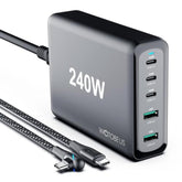 240W 5-Ports Usb C Gan Charger | Pd 100W Pps45W Super Fast Charging Station & 5A Cable & Ac Cord For Iphone 16 15 14 Ipad Macbook Pro Air Galaxy S25 S24 S23 Ultra Pixel Type-C Laptop