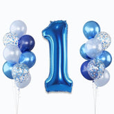 Dark Blue Number 1 Balloon 40 Inch, Large Balloon 1 With Metallic Light Navy Blue Silver Confetti Balloon, Self Inflating Helium Foil One Balloons For Boys 1St Birthday Party Baby Shower Decorations