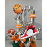 Basketball and sneaker foil balloons for sports-themed men’s and boys’ birthday décor