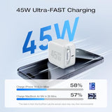 45W Usb C Charger With Retractable Cable, 3-In-1 Gan Phone Charger With Type C Cable, 2-Port Fast Charger Compatible With Iphone 16 Pro Max, Ipad Pro/Air, Galaxy S25, Steam Deck (White)