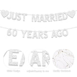 60th Wedding Anniversary Banner, Silver Glitter Just Married 60 Years Ago Decor
