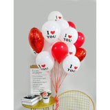 Valentines Day Balloons, 12 Inch Red White Ballons Heart Balloon I Love You Printed Romantic Valentines Day Balloon For Wedding Anniversary Party Decoration Supplies