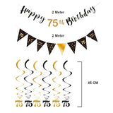 75Th Birthday Decoration Kit Happy 75Th Banner Swirls Streamers Black Gold