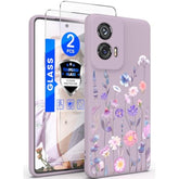 For Motorola G Stylus 5G 2024 Case With 2X Tempered Glass Screen Protectors, Girls Women Florals Liquid Silicone Phone Case, Shockproof Anti-Scratch Soft Protection Case (Colorful)
