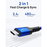 Micro Usb Cable For Android, (2-Pack 6.6Ft) Kindle Charger Cord Replacement, Nylon Braided Usb Micro Charging Cable Compatible With Galaxy S7 S6 J7 Edge Note 5, Kindle, Mp3-Blue