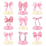 9Pcs Pink Bow Honeycomb Centerpieces Pink Bow Conqutte Birthday Baby Shower Bridal Shower Table Centerpiece Bachelorette Party Supplies For Women