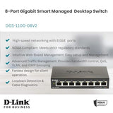 Ethernet Switch, 8 Port Smart Managed Gigabit Desktop Eee Network Internet (Dgs-1100-08V2)