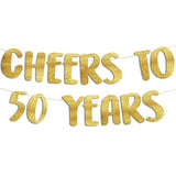 Cheers To 50 Years Gold Glitter Banner - 50Th Anniversary And Birthday Party Decorations