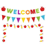 Glitter Welcome Banner And Pennant Banner Colorful Glittery First Day Of School Garland Welcome Back To School Party Fireplace Mantle Decorations Home Classroom Office Photo Booth Props