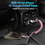 Coiled Car Carplay Cable Cord For Iphone 17 16, 2 Pack 5Ft Usb To Usb C Coiled Cable For Car Carplay Short Usb C Retractable Cord For Iphone 17/17 Pro/17 Pro Max/Air/1616 Pro/16 Pro Max/15/15 Pro Max