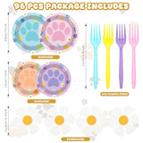96 Pcs Blue Dog Birthday Party Plates And Napkins Set Pink Blue Plates Daisy Flower Napkins Dog Paw Tableware For Baby Shower Puppy Theme Birthday Party Supplies