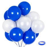 100Pcs Royal Blue And White Latex Balloons 12 Inch W/Ribbon For Birthday Graduation Anniversary Wedding Bridal Shower Celebration Party Decorations Supplies