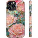 For Iphone 15 Pro Max Case Cute - Wireless Charging Compatible - Dual-Layer Hard Shell + Silicone Cover - Aesthetic Protective Trendy Phone Case For Women - Blooming Pink Rose