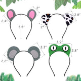 12Pcs Jungle Animal Safari Headbands With Animal Hair Hoops - Photo Booth Props, Party Favors And Decorations For Kids And Adults
