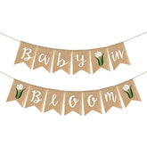 Baby In Bloom Burlap Banner With Flower Welcome Baby Jute Bunting Garland For Spring Theme Garden Mommy To Be Celebration Supplies Boy Girl Baby Shower Decoration
