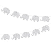 Baby Shower Garland Decorations Elephant Banner Glitter Silvery Supplies Pre - Strung Baby Elephant Decorations Birthday Party Supplies Baby Nursery Decorations 10 Feet 17 Pcs