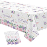 Butterfly Baby Shower Decorations Tablecloth, A Little Butterfly Is On The Way Baby Girl Party Supplies Tablecover, Pink Floral Decorations Party Table Cloth, 3 Pack, 54In X 108In