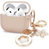 Case Cover For Apple Airpods 4 - Airpods 4 Cases 2024 Cover Women Silicone Ipods 4 Earbuds Wireless Accessorie Charging Cases Girl Bling Keychain For Airpod Ipods 4Th Generation - Milk Tea